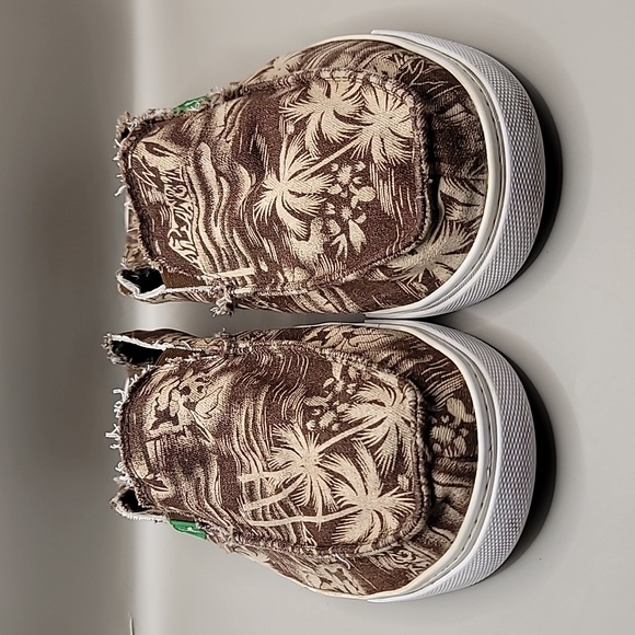 SANUK Sidewalk Surfers Shoes Men's Sz 9 Brown Frayed Palms Canvas Slip-On Beachy - Picture 2 of 10